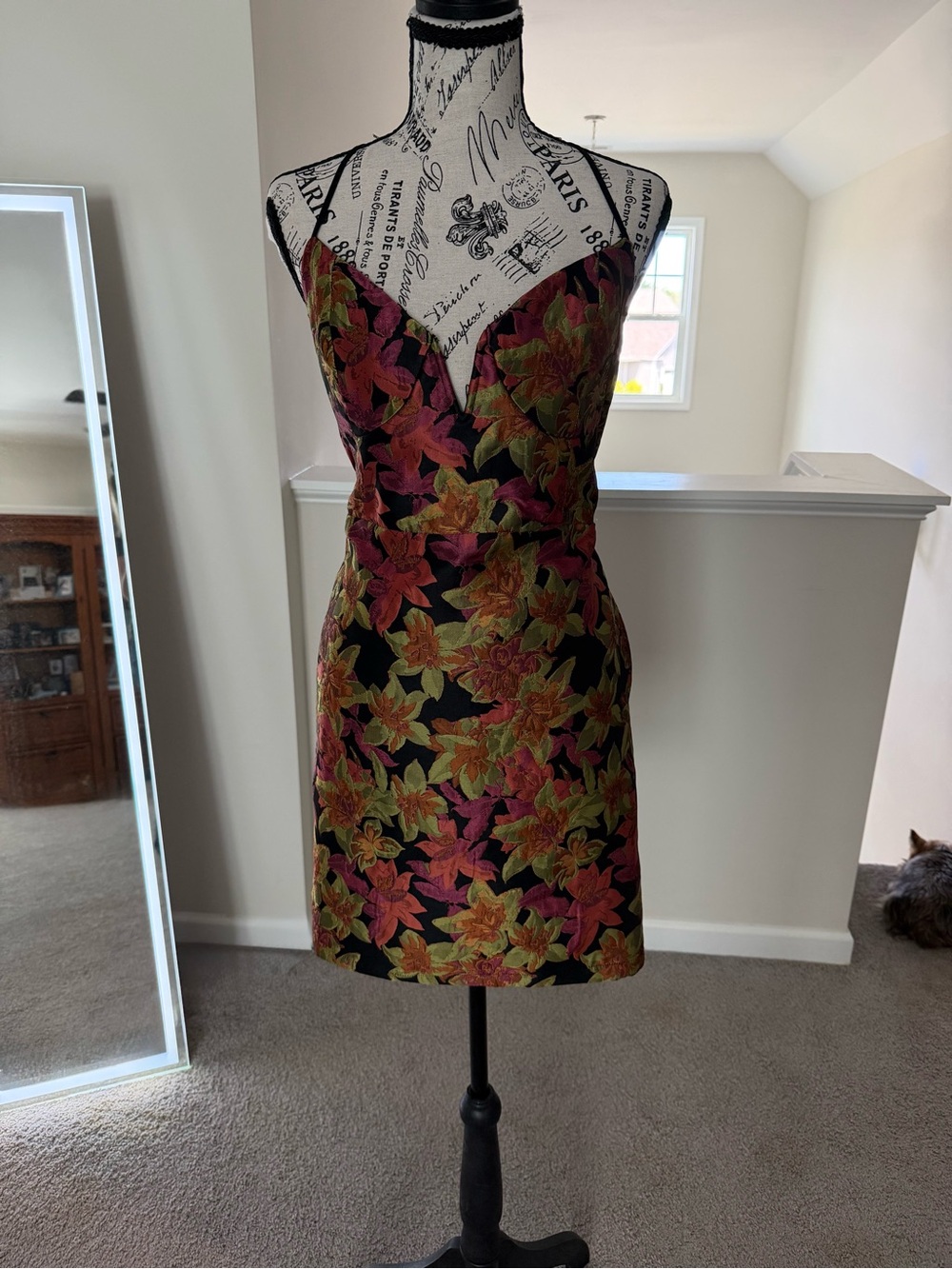 NWOT Lulus Ready for Festivities Black Multi Floral Jacquard Mini Dress -Size XL